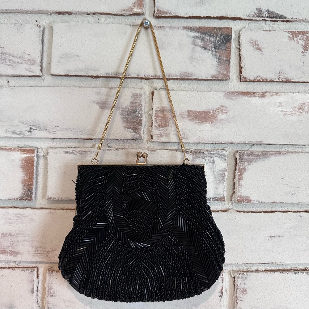 Vintage Mister Ernest black beaded small handbag purse